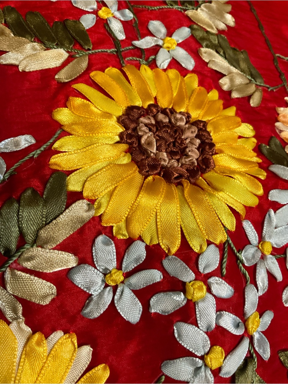 Red with Flower Detail Shams and Tissue Box Cover - Picture 3 of 16